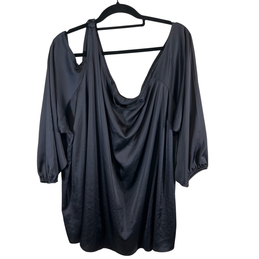 Torrid Black Satin Asymmetrical Cold Shoulder Tie Blouse Plus Size 5 5X Flowy